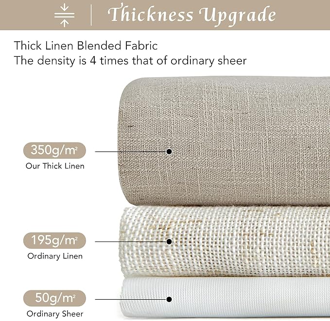NICETOWN Taupe Thick Linen Curtains 96 Inches Long for Living Room 2 Panels Set, Back Tab/Rod Pocket with Pleat Tape Privacy Added Window Treatments for Farmhouse/Bedroom, Natural, W55 x L96