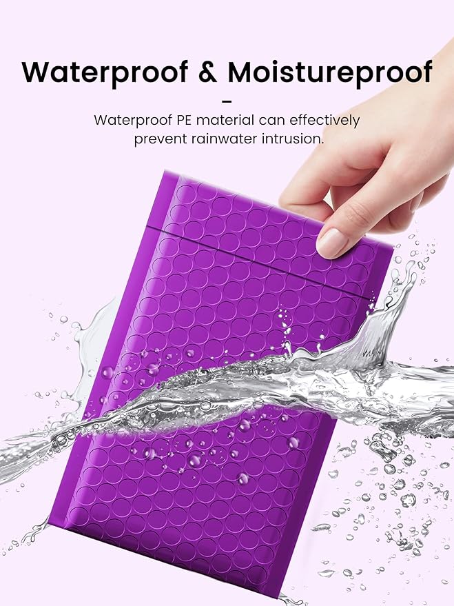 GSSSUSA Bubble Mailers 4x8 Inch 50 Pack Padded Envelopes Usable Size 4x7 Inch Shipping Envelopes Self Seal Small Packaging Shipping Bags for Mailing Jewelry, Small Business, Purple