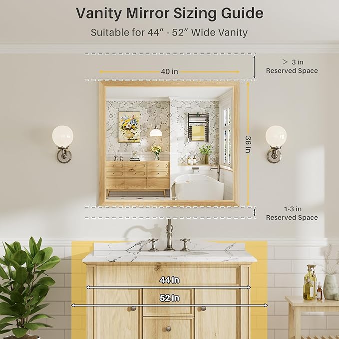 40x36 Inch Bathroom Mirror for Wall, Anti-Rust Oak Wood Grain Metal Framed Bathroom Mirrors for Over Sink,Rectangler Mirrors for Bathroom Vanity, Farmhouse, Bedroom, Living Room, Entryway Decor