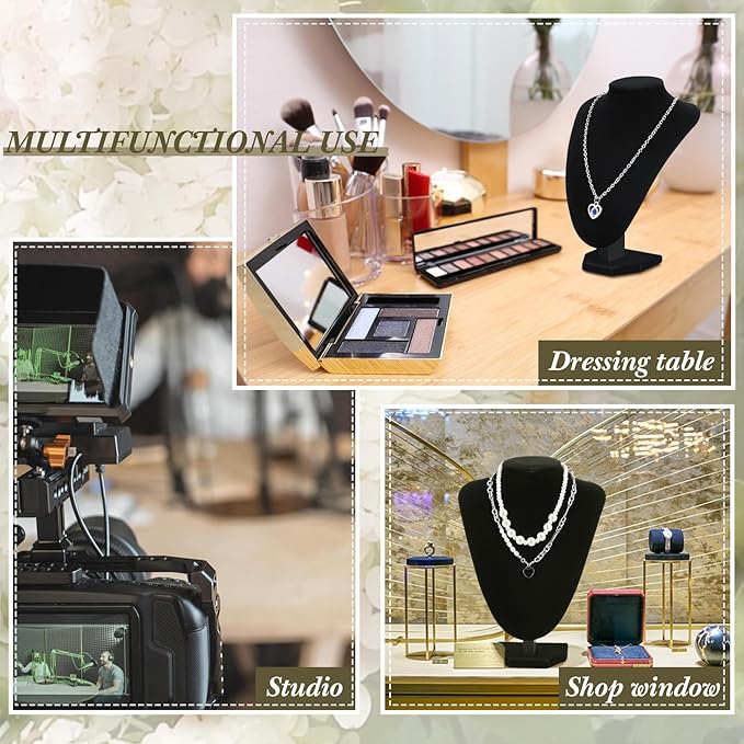 6 Pcs Necklace Display Stand Necklace Holder Jewelry Bust Display Stands for Selling Home Store Trade Shows Photography Props Retail(Black,Velvet)