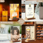 Acrylic Sign Holder 5" x 7" with Wood-Color Base, Tabletop Double-Sided Display Sign Frame Vertical Clear for Store/Coffee Shop/Restaurant Menu Hotel Display Board, 3 Pack T Shape