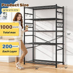 Storage Shelves 5-Tier Large Capacity Metal Shelving with Hooks, Heavy Duty Garage Shelving Unit with Leveling Feet, Stable Metal Shelves for Pantry, Kitchen and Closet, 72" H x 36" W x 12" D, Black