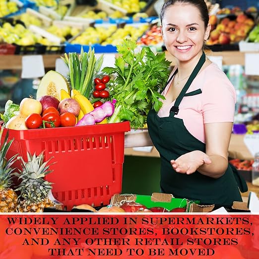 12 Pcs Shopping Baskets 20 L Plastic Store Retail Baskets with Handles 16.9 * 11.8 * 9.1 Inches for Market Grocery Supplies Thrift Convenience Storage(Red)