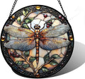 Stained Glass Window Hanging - Dragonfly Plant Suncatcher Ready to Hang Window Doors Home Decoration, Christmas, Mother's Day Birthday Gifts for Women, Men, and Mom11.8x11.8 in