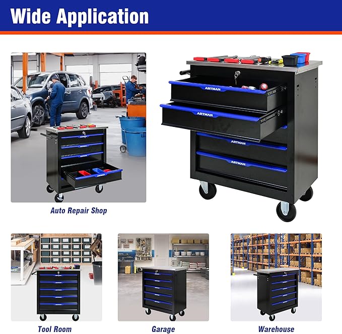 5 Drawers Rolling Tool Box on Wheels, Multifunctional Tool Chest Cabinet with Lock, Drawers Rolling Tool Cart Trolley Organizer Tool Storage Case for Garage,Warehouse - DIY Interconnectable