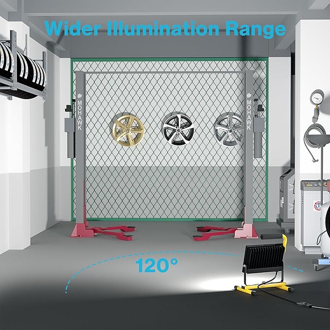 Olafus 60W LED Work Lights, 8400LM Portable Flood Light with Plug, 5000K Daylight, IP65 Waterproof Adjustable Job Site Lighting for Construction Site, Garage, Workshop, Jetty