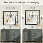 40x38 Inch Black Bathroom Mirror for Wall, Thick Metal Framed Rectangle Mirrors for Over Sink, Bedroom, Living Room, Entryway, Anti-Rust, HD Tempered Glass