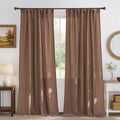 NICETOWN Thick Linen Semi Sheer Gold Brown Curtains for Famhouse, Pleat Tape Semi Sheer Drapes Privacy Added with Light Filtering Window Treatments for Bedroom, W52 x L108, 2 Panels