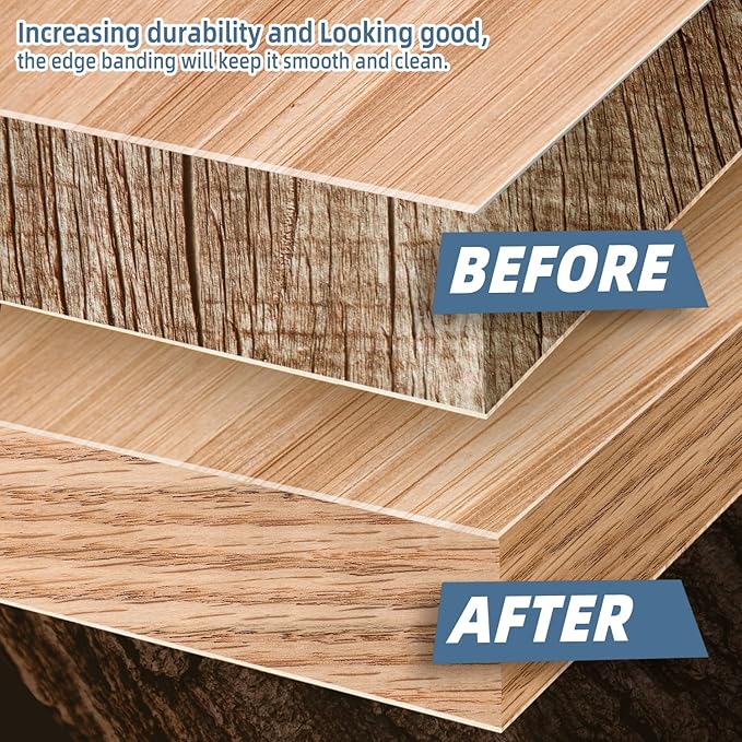 Red Oak Edge Banding, 1/2 inch x 250ft roll of Veneer Edge Banding - Pre-glued Flexible, Real Wood Tape for Cabinet Repair & Furniture Restoration