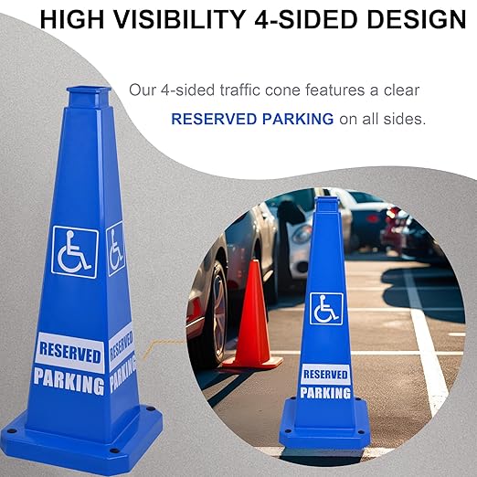 OrangeStar 3-Pack 28" Reserved Parking Cones, Large 4-Sided Message Safety Traffic Cones with Heavy Rubber Base for Indoor Outdoor Use, Parking Lot Control, Driveway Barriers, Blue