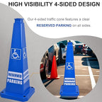 OrangeStar 6-Pack 28" Reserved Parking Cones, Large 4-Sided Message Safety Traffic Cones with Heavy Rubber Base for Indoor Outdoor Use, Parking Lot Control, Driveway Barriers, Blue