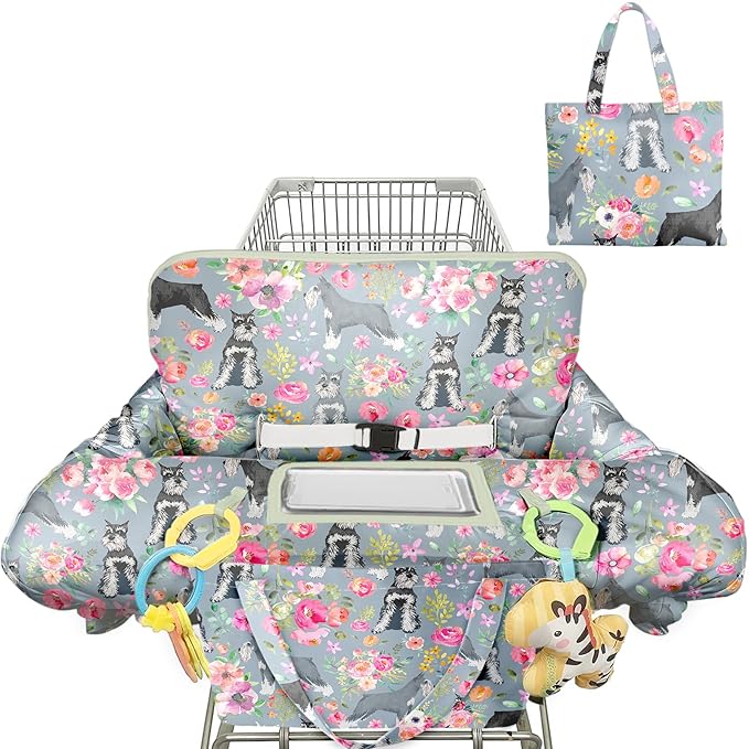 Grey Shopping Cart Cover for Baby 2-in-1 High Chair Cover with Safety Harness Multifunctional Dog Pattern Cart Covers for Babies Soft Padded Grocery Cart Cover for Baby Boy Girl