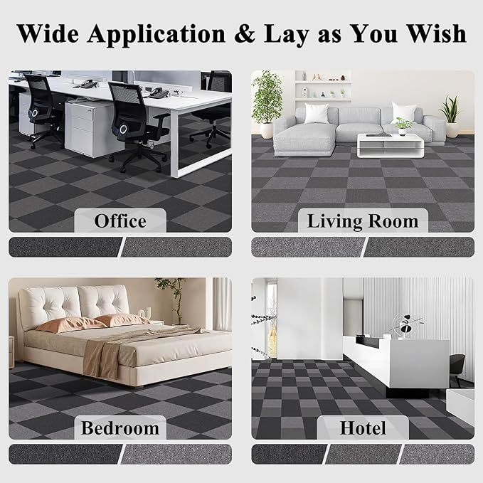 20" X 20" Carpet Tiles, Carpet Squares, 24 Tiles/64.5 Sq.Ft per Box, Floor Carpet Tiles for Home Office Industry, Grey