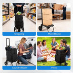 Housolution Foldable Shopping Cart for Groceries, 300LBS Collapsible Portable Grocery Carts on Wheels, 2 in 1 Rolling Hand Truck with Detachable Bag, Folding Utility Cart for Shopping and Travel