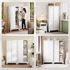Letaya Metal Wardrobe Cabinets,68" Tall Armoire Wardrobe Closet with Sliding Barn Doors and Shelves,Large Coat Closet Cabinet with Hanging Rod,Clothing Storage Cabinets for Home Room,White (White)