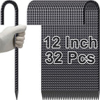 VVOKGO Rebar Stakes 12 Inches J Hook Heavy Duty Chain Link Fence Stakes, 32 Pcs Metal Long Tent Spikes Ground Anchors for Wire Fencing, Dogs Digging, Camping Tents, Swings, Greenhouse, Black