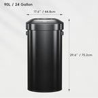 EKO Urban 24 Gallon Round Black Stainless Steel Open Top Waste Bin, Tall Commercial Trash Can for Indoor/Outdoor, Extra Large Metal Garbage Bin for Office, Restaurant, Restroom, 90L