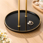 Gold Jewelry Holder Stand with Ceramic Tray: Small Hanging Necklace Organizer Tree for Earrings, Bracelets, Rings – Jewelry Display Hanger for Women & Girls, Black