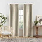 DUALIFE Blackout Pinch Pleated Curtains for Bedroom 92 Inch Length, Linen Blended Farmhouse 100% Blackout Thermal Insulated Back Tab Drapes with Hooks for Track System 2 Panels-Natural, W50xL92
