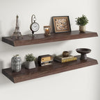 RICHFOCUS Live Edge Elm Floating Shelves - 40" W x 9.3" D Rustic Solid Wood Wall Shelves with Invisible Bracket, Wall-Mounted for Living Room, Bedroom, Kitchen Storage & Display, Set of 2, Walnut