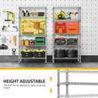 1250 lbs 5 Tier Shelf Metal Storage Shelves Shelving Wire Rack Heavy Duty Closet Organizers for Garage Kitchen Bathroom Laundry Chrome 13.8" D x 29.5" W x 59.5" H