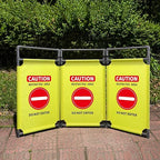 3 Panels Safety Barricade 5.8FT Foldable Security Sign Barrier Gate with Heavy Duty PVC Frame High Visibility Caution Symbol Crowd Control Restricted Area Pedestrian Barricade DO NOT Enter Yellow
