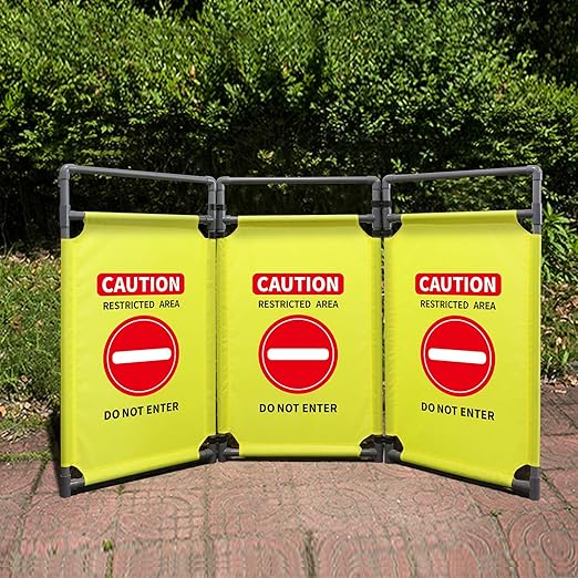 3 Panels Safety Barricade 5.8FT Foldable Security Sign Barrier Gate with Heavy Duty PVC Frame High Visibility Caution Symbol Crowd Control Restricted Area Pedestrian Barricade DO NOT Enter Yellow