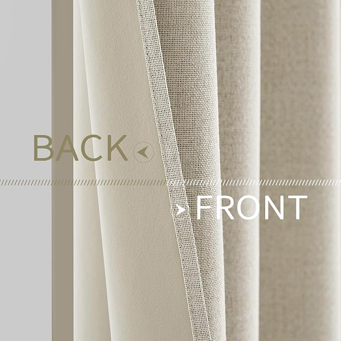 MIULEE 100% Blackout Linen Textured Curtains for Bedroom Solid Thermal Insulated Cream Grommet Room Darkening Curtains & Drapes Luxury Decor for Living Room Nursery 42 x 84 Inch (2 Panels)