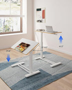 FLEXISPOT H7 PRO Mobile Standing Desk Adjustable Overbed Table Pneumatic with Wheels 90°Tiltable Portable Laptop Desk Rolling Computer Cart Foldable Bedside Table(27.6" W x 15.7" D, White)