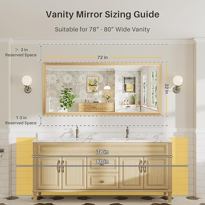72x32 Inch Bathroom Mirror for Wall, Anti-Rust Oak Wood Grain Metal Framed Bathroom Mirrors for Over Sink,Rectangler Mirrors for Bathroom Vanity, Farmhouse, Bedroom, Living Room, Entryway Decor