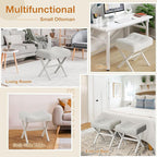 18-Inch Large Leather Vanity Stool, Vanity Chair with Metal X-Leg, Ottoman Accent Stool with Thick Padded Saddle Seat, White