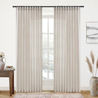 XTMYI 90 Inches Long Oatmeal Country Curtains for Living Room,Sheer Linen Shabby Chic Curtains for Bedroom 70 Inches Wide