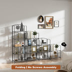 Crofy No Assembly Folding Bookshelf for Living Room, 2 Tier Black Collapsible Book Shelf for Home Office, Portable Bookcase Storage Organizer