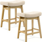 Counter Height Bar Stools Set of 2 for Kitchen Counter, Backless Farmhouse Kitchen Island Barstools with Upholstered Fabric Saddle Seat and Solid Wood Legs Modern 24 inch Bar Chairs, Khaki