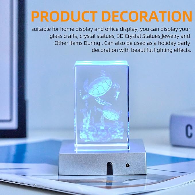EUSTUMA LED Light Base Square Display Stand In A Variety of Colors,Lighted Up Stand Color Changing LED for 3D Glass Crystal Art,Holiday Party Decoration. (Small black, Small)