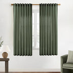XTMYI Olive Green Curtains 63 Inch Length for Living Room 2 Panels Set Back Tab Hooks Pleated Linen Blend Light Filtering Semi Sheer Curtain Drapes for Dining Room Bedroom Kitchen Bathroom Boho Decor