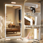 Hasipu Home Gym Mirror with Light 360° Swivel on Wheels, 71" x 36" Extra Large Full Length Rolling LED Mirror for Yoga Studio, Bedroom, Dancing Studio, White