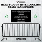 Angry Bull Barricades Metal Interlocking Steel Barricade (8.5 Ft. Heavy Duty, Flat Feet, Black Powder Coated, Set of 10)
