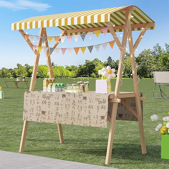 Outdoor Vendor Cart, Portable Cart with Canopy, Movable Stall Display Stand, Foldable Vending Stand Kiosk Display Trolley with Canopy, for Market, Street Food, Events(Yellow 5,150cm/59in)