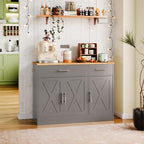 SUNLEI Kitchen Buffet Sideboard Cabinet, Wooden Storage Cabinet with 3 Doors & 2 Drawers, Modern Farmhouse Coffee Bar Cabinet with Storage for Living Room, Adjustable Shelf, Grey