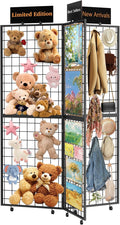 360° Foldable Grid Wall Panel, Three 6' x 4.25' Ft Double Side Gridwall Display Stand with Notice board, Heavy Duty Sturdy Floorstanding Wire Grid Rack, Movable Wheel for Retail Art Craft Fairs