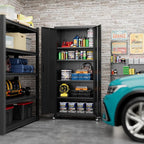 73" H×31.57" W×15.71" D Garage Storage Cabinet with Wheels, Metal Storage Cabinet with 4 Adjustable Shelves and Lockable Doors for Garage Home Office Utility Room,Required Assembly,Black