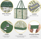 BALEINE 3Pk Reusable Grocery Bags, Foldable Shopping Bags for Groceries with Reinforced Bottom & Handles (Antique Foliage)