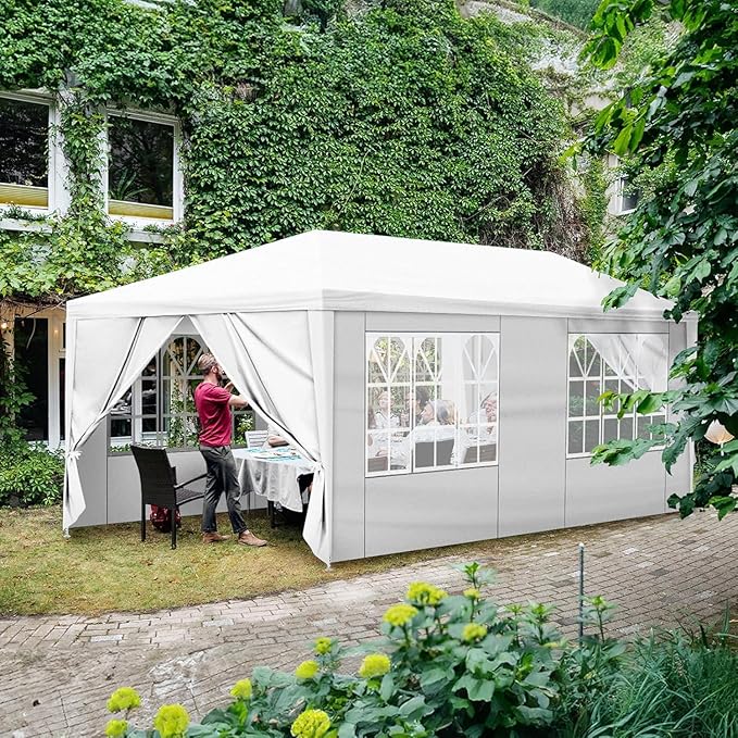 10x20 FT Party Tent, Outdoor Wedding Tents for Parties, Canopy Event Tent with 6 Removable Sidewalls, Waterproof Gazebo Shelter for Birthday Parties, Weddings, BBQs & Events (10X20FT-6Sides White)
