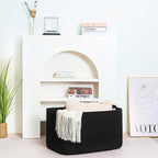 MINTWOOD Design 22in Extra Large Blanket Basket Holder Living Room, Rectangle Rope Woven Storage Basket with Handles for Laundry, Pool Towels, and Shoes, Dog Toy Organizer Bin Box, Full Black