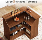 Tribesigns Bar Cabinet, L-Shaped Home Bar Table with Stemware Racks, 4-Tier Corner Bar Unit Liquor Wine Bar Table Reception Desk for Home Pub, Red Brown