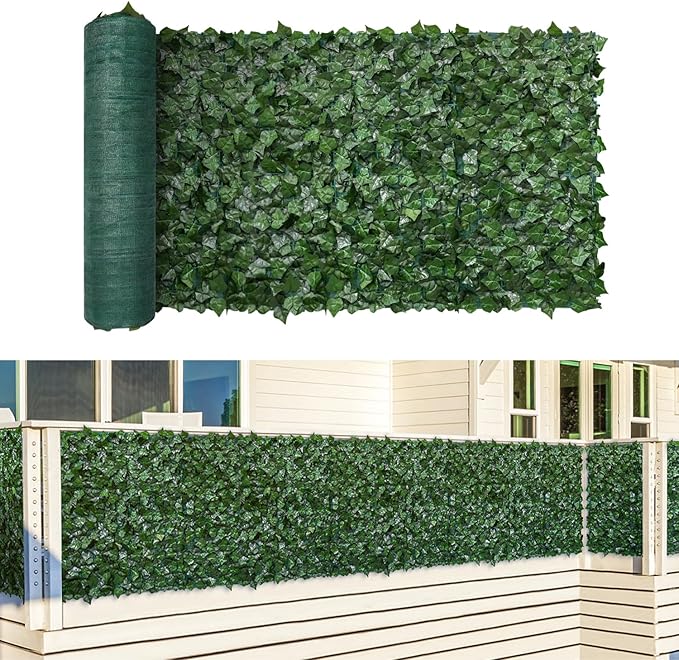 TANG 6'x8'FT Faux Ivy Privacy Fence Screen Roll- 1Pc Artificial Leaf Fences Greenery with 130 GSM Mesh Panel,Outdoor Green Wall Chain Link Fence Covering for Balcony Backyard Patio, Ivy