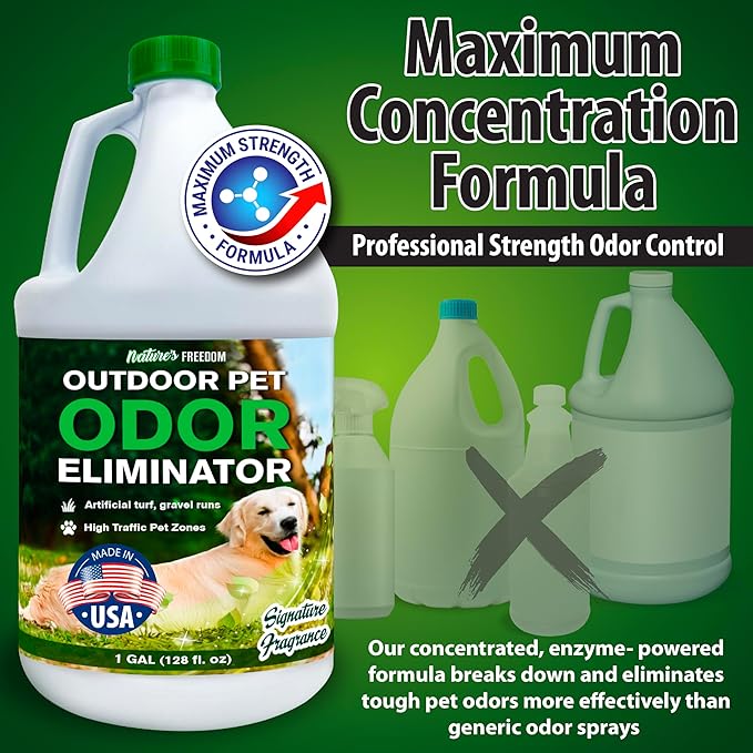 Nature's Freedom Concentrated Enzymes Outdoor Odor Eliminator, Turf and Yard Cleaner for Pet Urine, Deodorizer for Dog & Cat Waste & Smells, Makes 5 to 64 Gallons, Use on Grass, Patios, Kennels