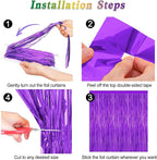 2 Pack Backdrop Curtains, 3.28 FT x 7.05 FT Purple Tinsel Backdrop, Metallic Purple Backdrop Fringe Curtains Foil Streamer, Party Supplies Photo Props for Anniversaires Wedding Party