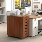7 Drawer File Cabinet, Mobile Filing Cabinet w/Universal Wheels, Wood Printer Stand with Storage, Rolling File Cabinets for Home Office, Living Room, Bedroom (Walnut, 7 Drawers)